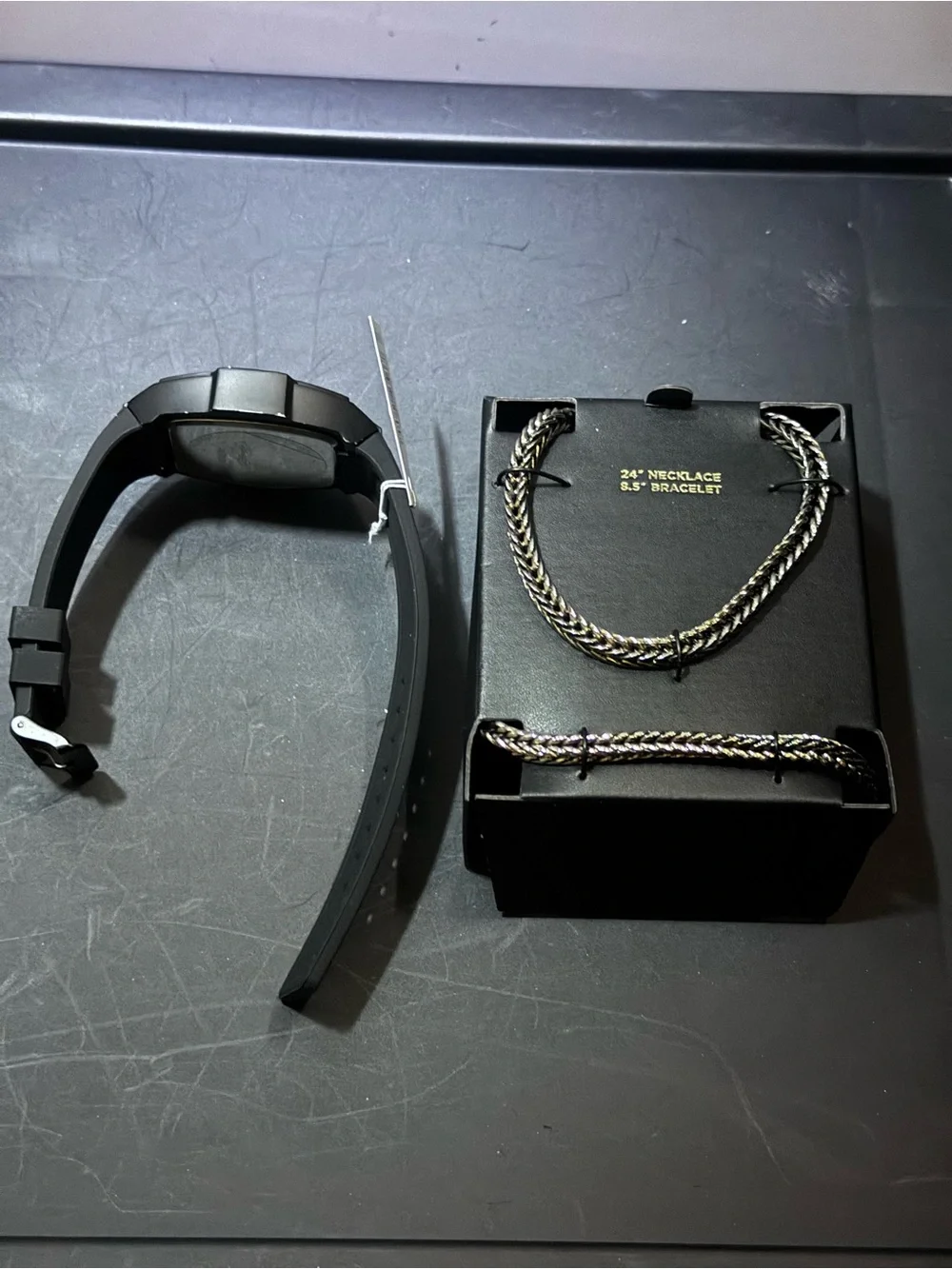 Ed Hardy Black and Silver Men's Watch & Jewelry Set